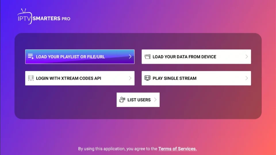 Open IPTV Smarters app and add user screen