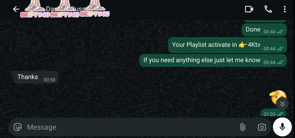 8kIPTV4U Customer Review: Satisfied User Feedback on WhatsApp